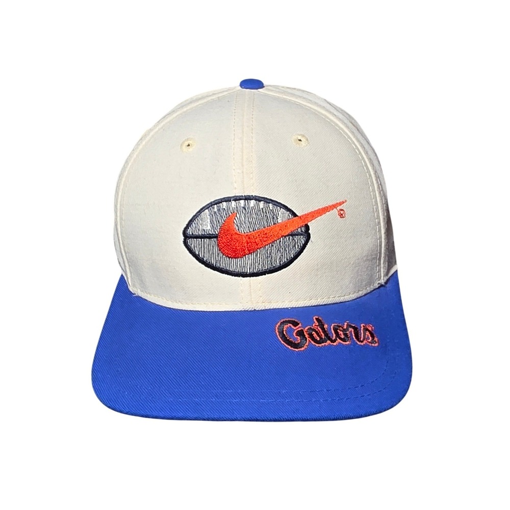 Vintage Nike Team Sports Florida Gators Snapback Hat Cream Blue 90s Football Cap
